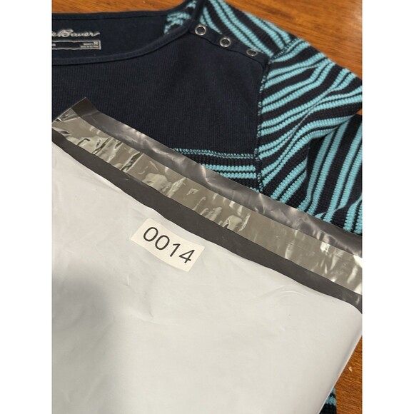 Y2K Eddie Bauer Striped Teal Thermal Long Sleeve Shirt Medium Outdoors Snaps M - Picture 10 of 10